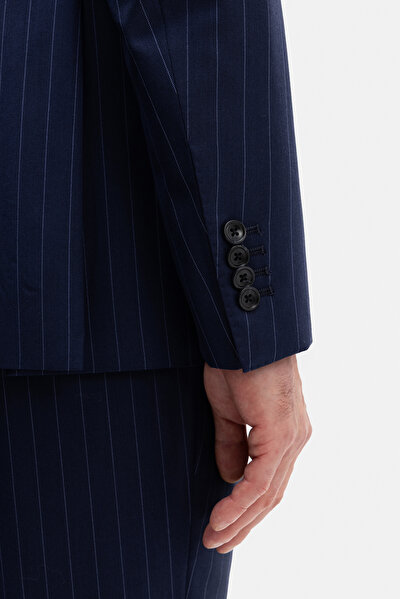 NAVY BLUE SURPLICE NECKLINE (CROSS-OVER NECKLINE) WOOL SUIT 3