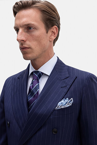 NAVY BLUE SURPLICE NECKLINE (CROSS-OVER NECKLINE) WOOL SUIT 4