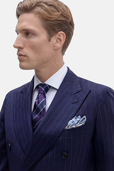 NAVY BLUE SURPLICE NECKLINE (CROSS-OVER NECKLINE) WOOL SUIT 4