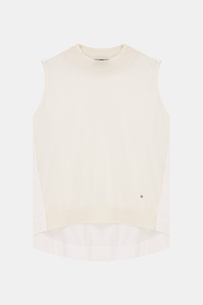 WHITE BASIC / ROUND NECKLINE SLEEVELESS BLOUSE 8