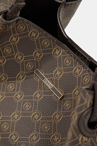 BEIGE MONOGRAM LEATHER BAG 5