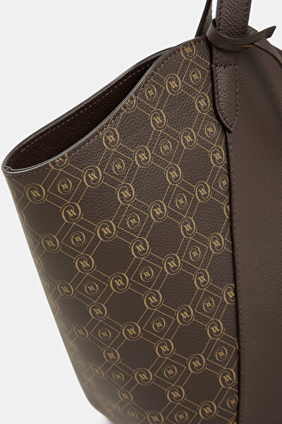 BEIGE MONOGRAM LEATHER BAG 5