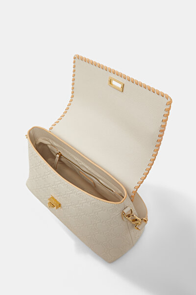 BEIGE MONOGRAM LEATHER BAG 5