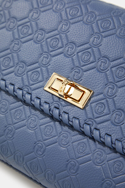 NAVY BLUE MONOGRAM LEATHER BAG 4