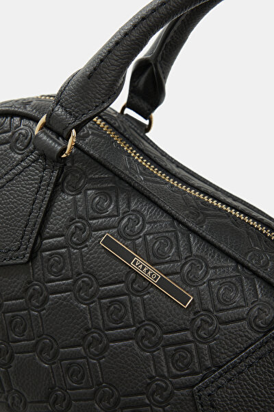 BLACK MONOGRAM LEATHER BAG 5