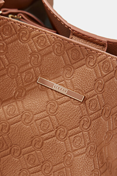TAN MONOGRAM LEATHER BAG 5