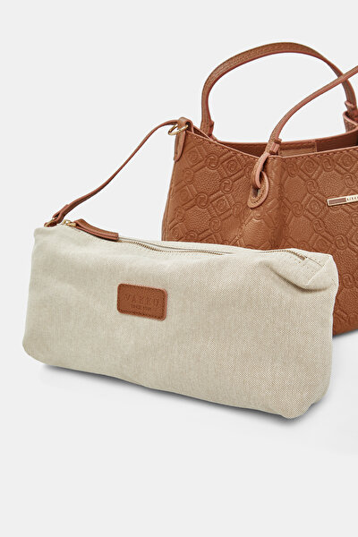 TAN MONOGRAM LEATHER BAG 8