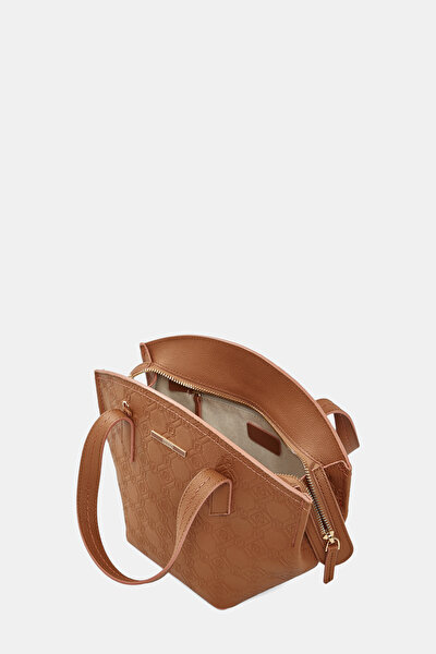 TAN MONOGRAM LEATHER BAG 8