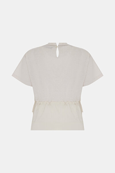 BEIGE BASIC / ROUND NECKLINE SHORT SLEEVE BLOUSE 8