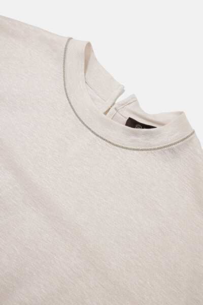 BEIGE BASIC / ROUND NECKLINE SHORT SLEEVE BLOUSE 9