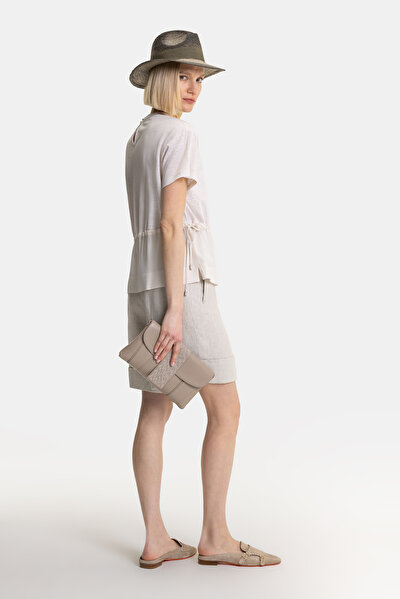 BEIGE BASIC / ROUND NECKLINE SHORT SLEEVE BLOUSE 5