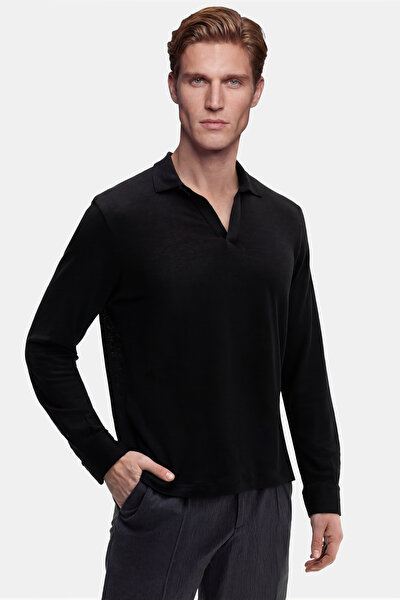 DÜĞMESİZ POLO YAKALI UZUN KOL KETEN TSHIRT 5
