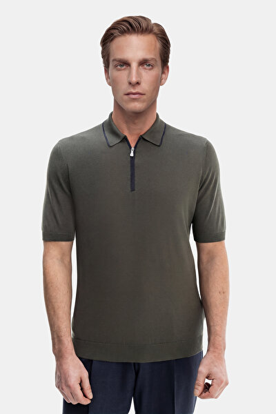 DARK GREEN POLO NECK SHORT SLEEVE TSHIRT 4