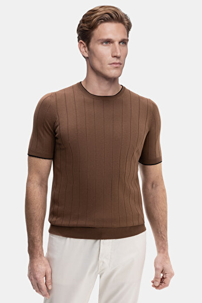 LIGHT BROWN BICYCLE COLLAR SHORT SLEEVE TSHIRT 3