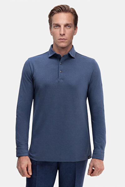 BLUE POLO NECK LONG SLEEVE TSHIRT 4