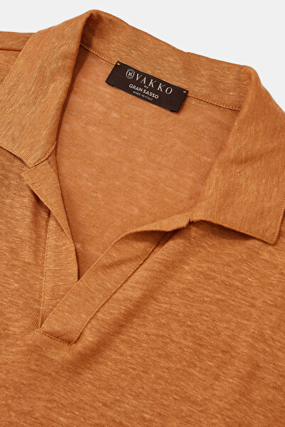 DÜĞMESİZ POLO YAKALI UZUN KOL KETEN TSHIRT 8