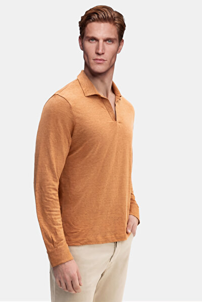 DÜĞMESİZ POLO YAKALI UZUN KOL KETEN TSHIRT 4