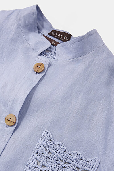 LIGHT BLUE MANDARIN COLLAR JACKET 10