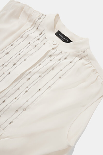 ECRU UPRIGHT COLLAR SLEEVELESS BLOUSE 9