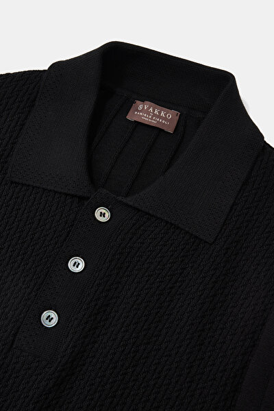 BLACK POLO NECK SHORT SLEEVE TSHIRT 9