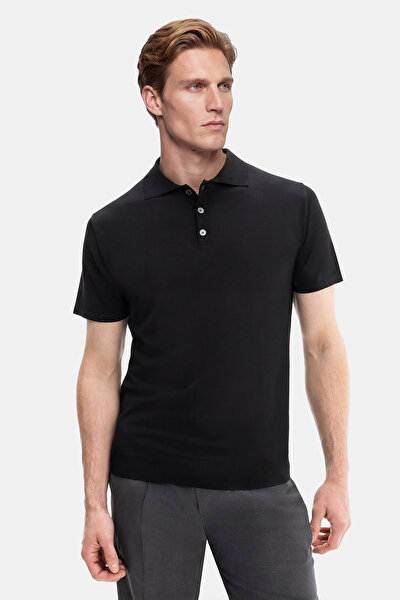BLACK POLO NECK SHORT SLEEVE TSHIRT 5