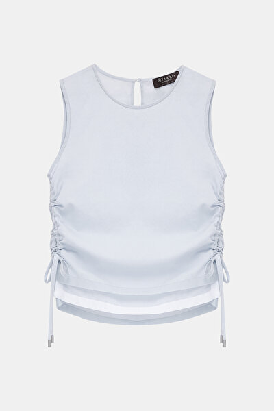 LIGHT BLUE BASIC / ROUND NECKLINE SLEEVELESS BLOUSE 9