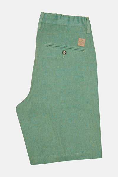 LIGHT GREEN HERRINGBONE LINEN BERMUDA 8