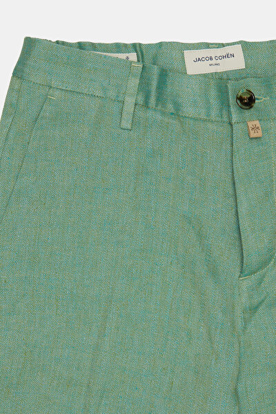 LIGHT GREEN HERRINGBONE LINEN BERMUDA 10