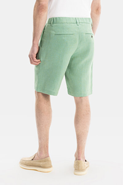 LIGHT GREEN HERRINGBONE LINEN BERMUDA 3