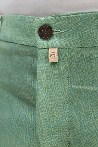 LIGHT GREEN HERRINGBONE LINEN BERMUDA 4