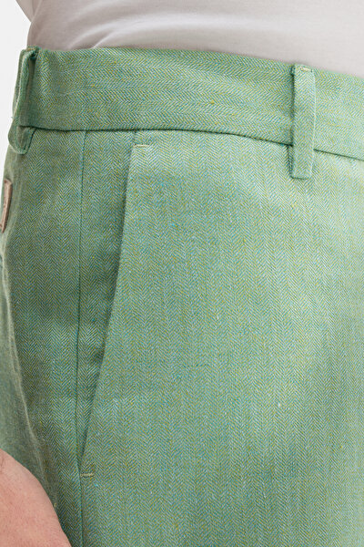 LIGHT GREEN HERRINGBONE LINEN BERMUDA 5