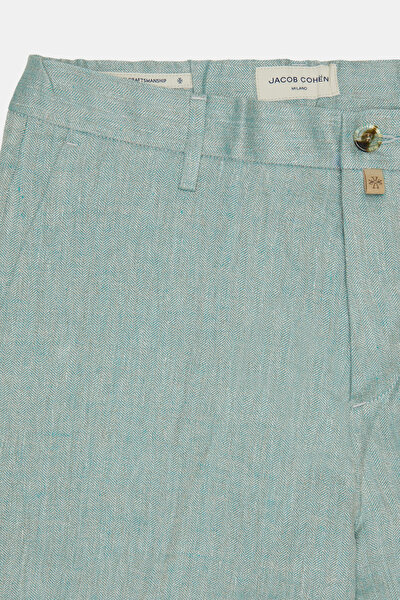LIGHT GREEN HERRINGBONE LINEN BERMUDA 4