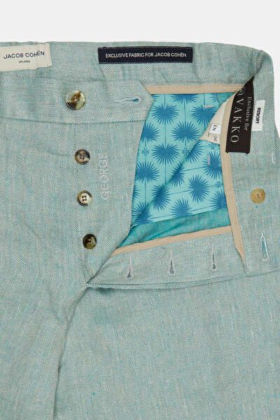 LIGHT GREEN HERRINGBONE LINEN BERMUDA 5
