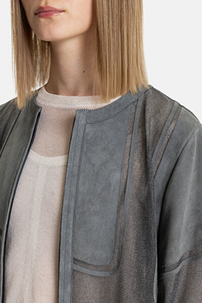 DARK GREY BASIC / ROUND NECKLINE JACKET 3