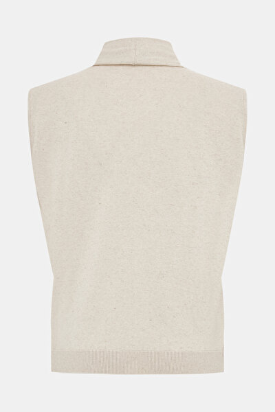 BEIGE SURPLICE NECKLINE (CROSS-OVER NECKLINE) SLEEVELESS BLOUSE 8