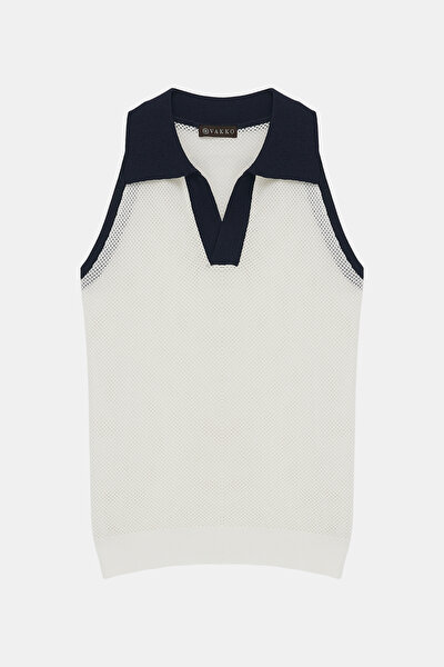 NAVY BLUE POLO NECK SLEEVELESS BLOUSE 4