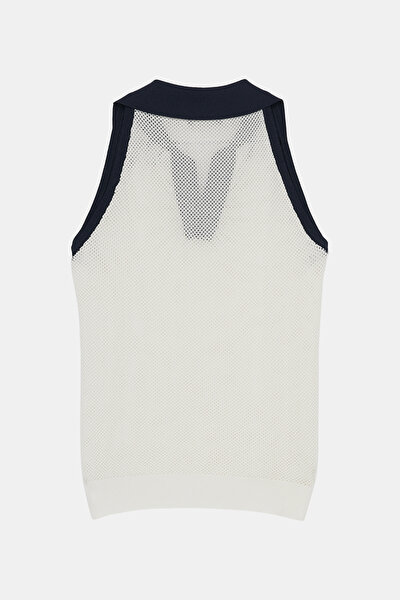 NAVY BLUE POLO NECK SLEEVELESS BLOUSE 5