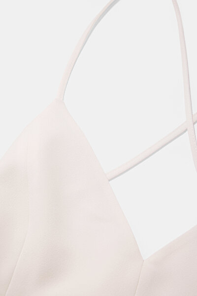 ECRU PLUNGE NECKLINE SLEEVELESS SUSPENDER BLOUSE 3