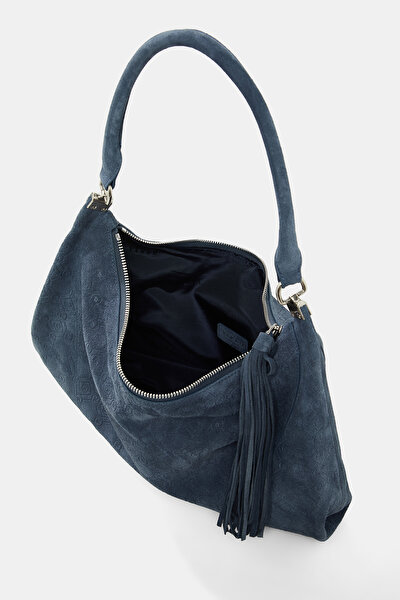 NAVY BLUE MONOGRAM LEATHER BAG 5