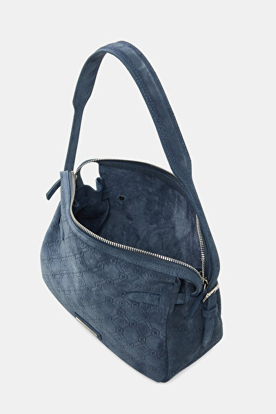 NAVY BLUE MONOGRAM LEATHER BAG 5