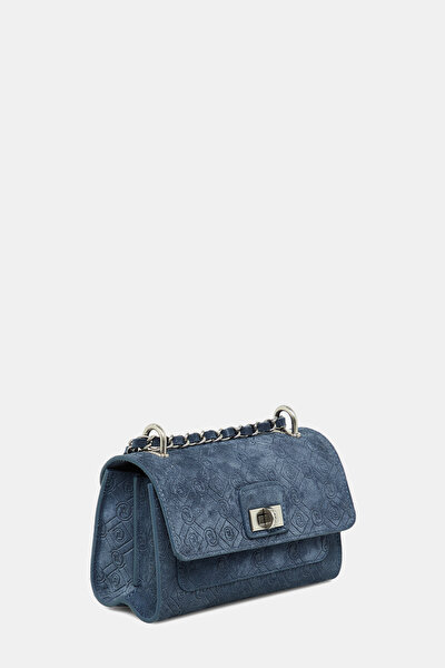 NAVY BLUE MONOGRAM LEATHER BAG 3