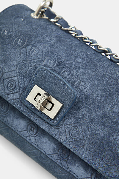 NAVY BLUE MONOGRAM LEATHER BAG 5