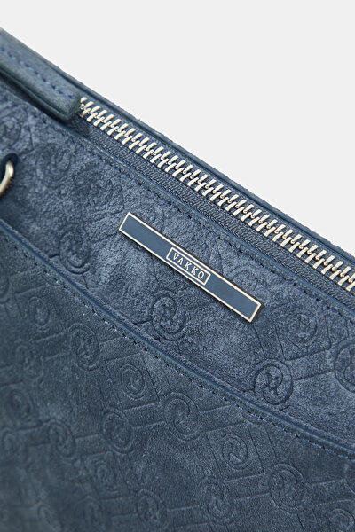 NAVY BLUE MONOGRAM LEATHER BAG 5