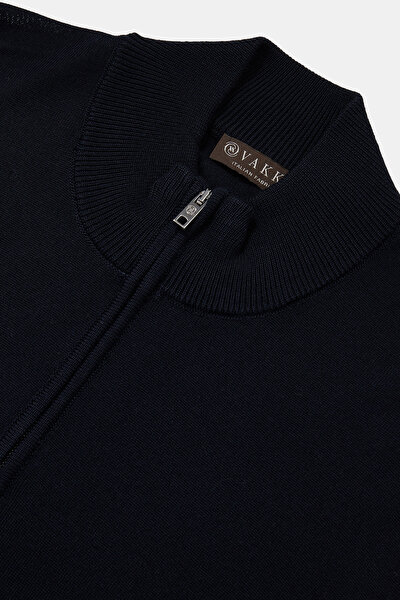 NAVY BLUE UPRIGHT COLLAR TRICOT 3