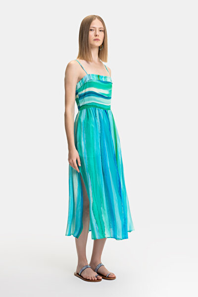 GREEN SLEEVELESS SUSPENDER MIDI DRESS 5
