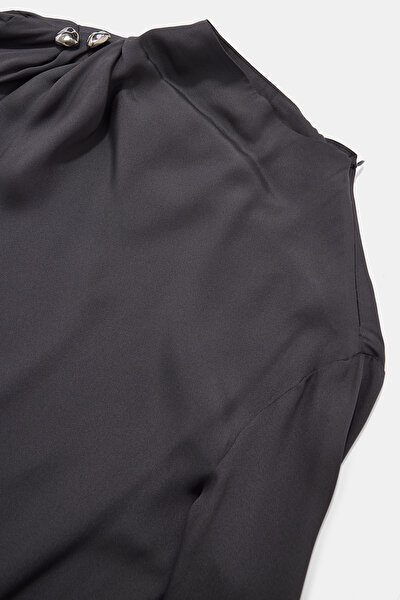 ANTHRACITE UPRIGHT COLLAR LONG SLEEVE BLOUSE 3