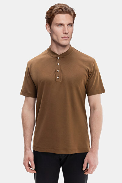 LIGHT BROWN POLO NECK SHORT SLEEVE TSHIRT 5