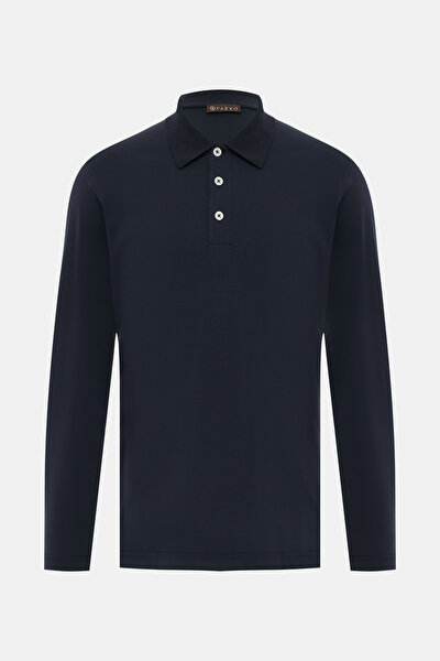 NAVY BLUE POLO NECK LONG SLEEVE TSHIRT 5