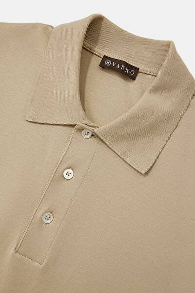 BEIGE POLO NECK SHORT SLEEVE TSHIRT 3