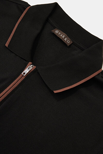 BLACK POLO NECK SHORT SLEEVE TSHIRT 3